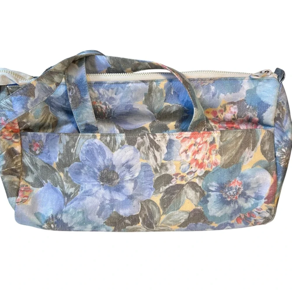 Margaret Smith‎ Floral Watercolor Canvas Zip Tote Bag Gardiner Maine Vtg 70s-80s
